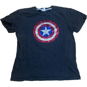 Marvel Captain America Flip Sequin Logo Black T-Shirt Kids Boys Size 16